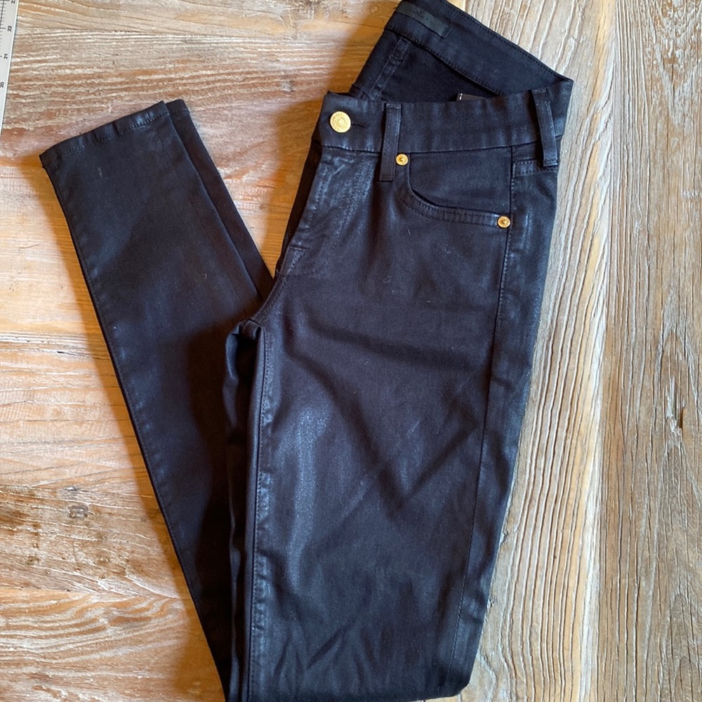 Seven For All Mankind black coated skinny jeans midrise